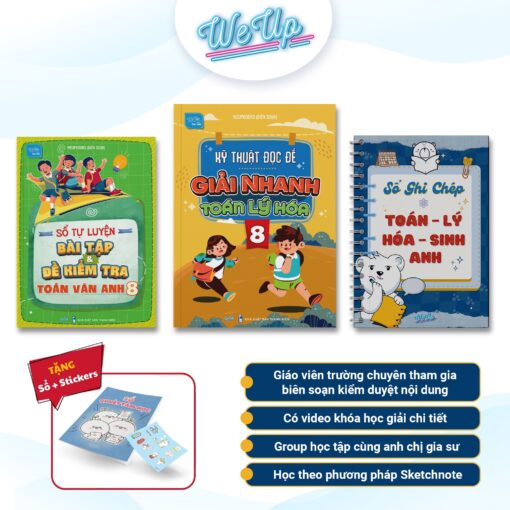 BỘ SÁCH LỚP 8 - COMBO 2: Sổ Tự luyện BT và Đề KT Toán Văn Anh lớp 8 & Kỹ thuật Đọc đề và Giải nhanh Toán Lý Hóa Lớp 8